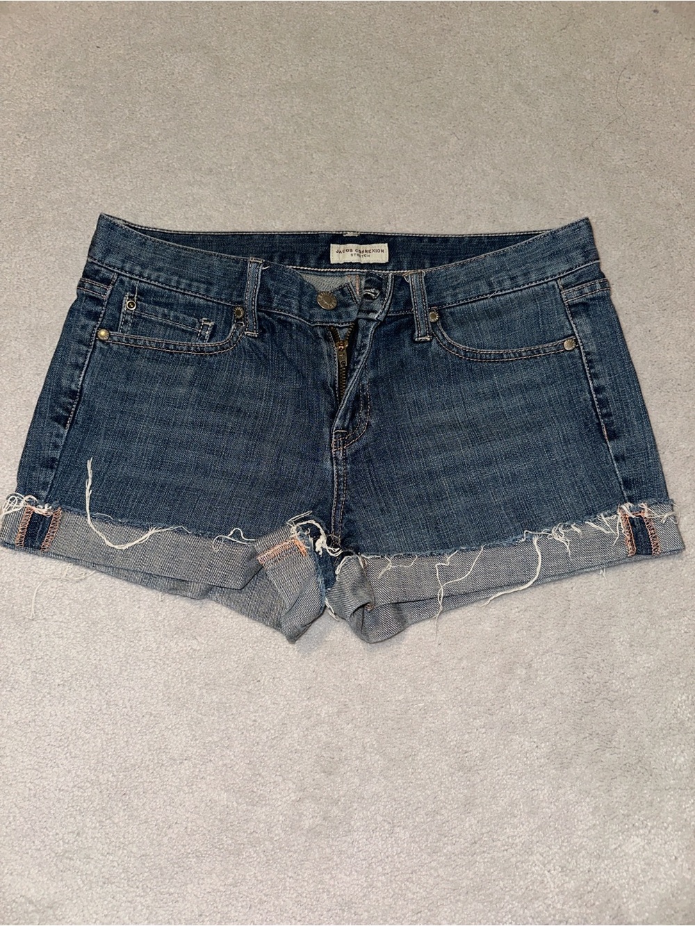 Distressed Dark Blue Denim Cutoff Shorts - Mid-Rise Jean Shorts